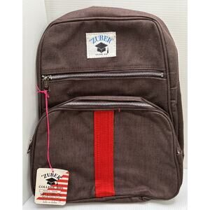 Vintage New With Tags Zuber College Bag Backpack 14” By 11” Brown & Red Straps
